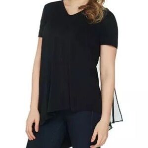 Lisa Rinna Collection V Neck w/Chiffon Back Detail Top, Size L, Black